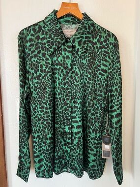 Double D Ranch Green and Black Animal Print Button-Up